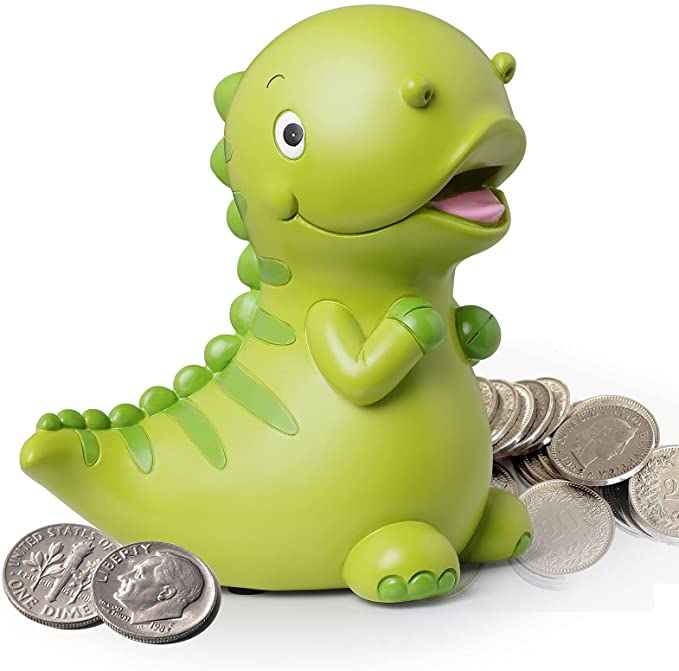 Homeleader Dinosaur Piggy Bank for Kids Boys Girls, Large Size Resin Coin Bank, Money Saving Bank for Birthday Gifts, Cute Room Decor, Green