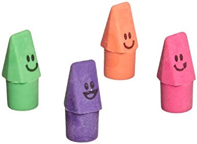 Moon Products Neon Smiley Pencil Cap Erasers - Pack of 144 - Assorted Colors
