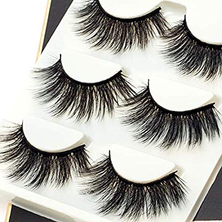 ICYCHEER 3 Pairs High Volume 6D False Eyelashes Fluffy Mink Lashes Dramatic Thick Crossed Cluster Eye Lashes Black Natural Long Soft Reusable (024)