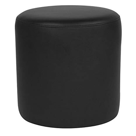 Flash Furniture Barrington Upholstered Round Ottoman Pouf in Black Leather