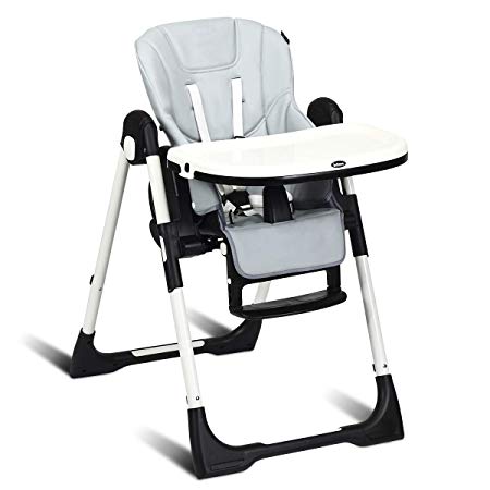 INFANS High Chair for Babies & Toddlers, Foldable Highchair with Multiple Adjustable Backrest, Footrest and Seat Height, Removable Tray, Detachable Cushion, Built-in Rear Wheels (Grey)