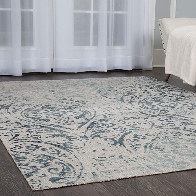 Home Dynamix Nicole Miller Patio Sofia Juniper Indoor/Outdoor Area Rug 7'9"x10'2", Distressed Damask Ivory/Blue