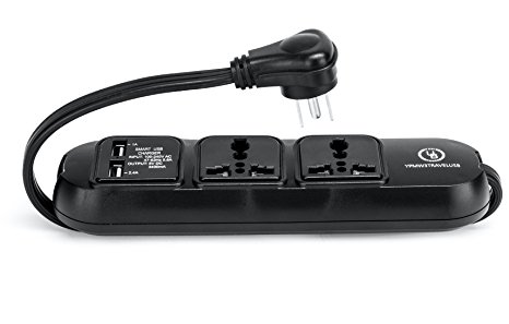 Yubi Power Universal Power Strip 2 Outlets for 110v-250v Worldwide Travel with Surge/overload Protection and 2 Usb 3.1a for Smart Phone and Tablets.