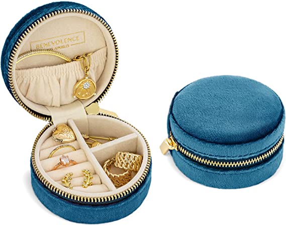 Plush Velvet Travel Jewelry Box | Jewelry Travel Organizer | Travel Jewelry Organizer | Travel Jewelry Case | Jewelry Travel Case | Small Jewelry Box Travel | Jewelry Organizer Travel Box - Ocean Blue