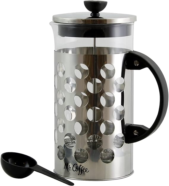 Mr. Coffee Mr Coffee 107317.01 Polka Dot Brew 32 oz. Silver Glass Coffee Press with Scoop (935100696M)