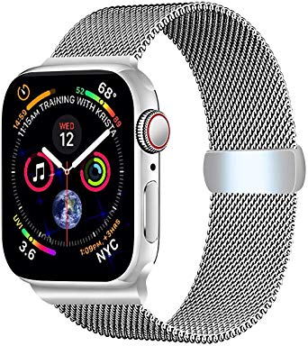 Smart Watch Bands Compatible with Series 5 4 3, Metal Strap for Apple Watch Band Stainless Steel Mesh Sport Wristbands for Men Women 42mm 44mm (Silver, 44/42 mm)