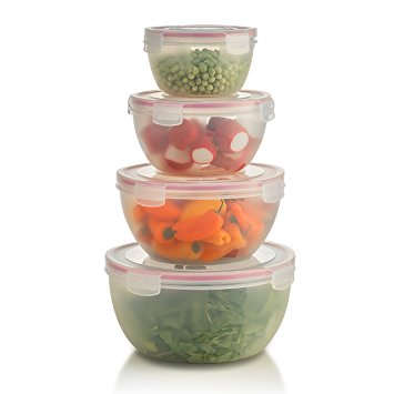 Komax Biokips Round - Nestable - Mixing and Prep Bowls - Airtight Food Storage Containers (Set of 4) BPA-Free Plastic - with Locking Lids