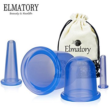 Elmatory Upgraded Medical grade silicone Anti Cellulite Vacuum Cup 4pcs Cupping Therapy Set Body Massage cups - 4 sizes cups