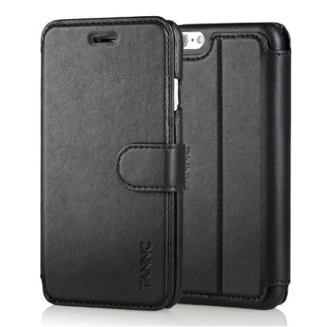 TANNC Leather Flip Wallet Case for Apple iPhone 6 / 6S - Black