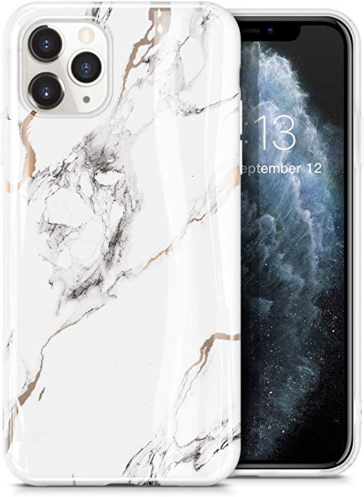 GVIEWIN Marble iPhone 11 Pro Case, Ultra Slim Thin Glossy Soft TPU Rubber Gel Phone Case Cover Compatible iPhone 11 Pro 5.8 Inch 2019 Release (White/Gold)