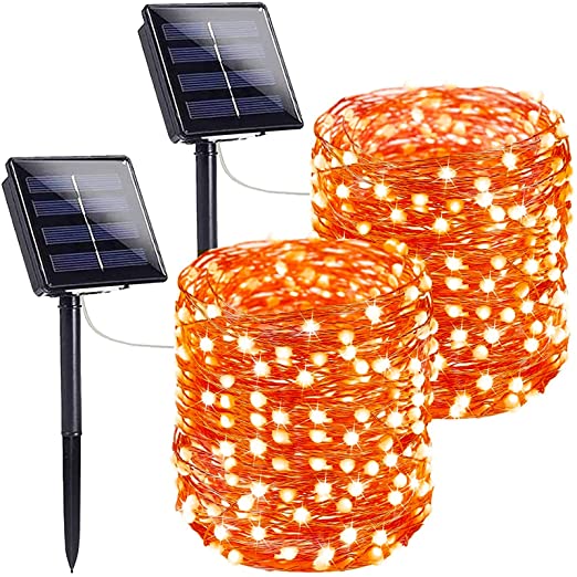 Orange Extra-Long Outdoor Solar String Lights, 2-Pack Each 72FT 200 LED Solar Lights Outdoor, Waterproof Copper Wire 8 Modes Solar Halloween Lights for Garden Patio Tree Party Wedding (Orange)