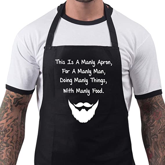 Funny BBQ Apron Novelty Aprons Cooking Gifts for Men Manly Man Black One Size