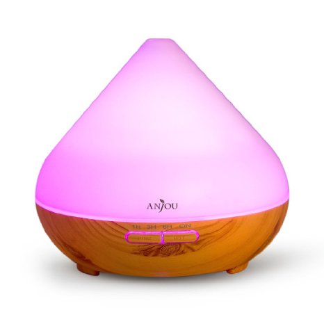 [Top Rated Diffuser] Anjou Aromatherapy Essential Oil Diffuser 300ml Ultrasonic Aroma Humidifier (Up to 8 Hours Use, Waterless Auto Shut-Off, 4 Timer Settings, 7 Color LED Lights)