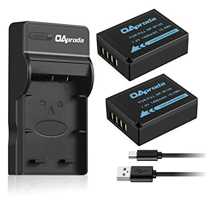 OAproda NP-W126 Batteries (2-Pack) and Micro USB Charger for Fujifilm NP-W126 and Fuji FinePix HS30EXR, HS33EXR,X-A1, X-A2, X-E1, X-E2, X-M1, X-Pro1, X-T1, X-T2, X-T10 (More slim,Light Weight)