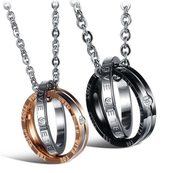 UHIBROS His and Hers Matching Set Titanium Stainless Steel Couples Pendant Necklace
