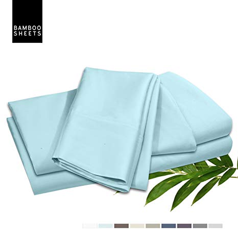 Nestl Bedding Bamboo Bed Sheet Set, Aqua, Cal King, Made from 100% Rayon Bamboo Cotton, Luxury Super Silky Soft, Extra Thick Corner Elastic Straps on Fitted Sheet, Flat Sheet & Pillowcases Included,