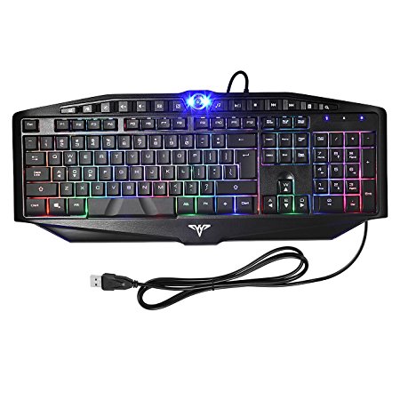 [New Version] TopElek Rainbow 7 Colors Led Backlit Gaming Keyboard, USB wired keyboard with Anti-ghosting & 14 Multimedia Buttons, Ergonomic and Spill-Resistance Design, UK QWERTY Layout