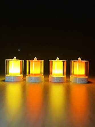 MiLi Rechargeable LED Flameless Candle Lights, Electronic Candle with USB Charging, Tealights Candle for Christmas Celebration & Decoration, 30H Playtime (Pack of 4 PCS)