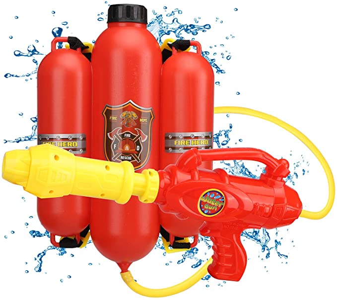 TOY Life Water Guns for Boys and Girls - Backpack Water Gun - Paw Fireman Costume Patrol Pretend and Play Kids Firefighter Water Gun with Backpack