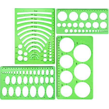 Boao 4 Pieces Template Plastic Rulers Circle Oval Circle Radius Drawing Templates for Office and School Supplies (Clean Green)