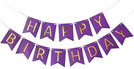 MAGQOO Purple Happy Birthday Banner, Purple Card Happy Birthday Banner, Golden Letters for Birthday Party (Purple)