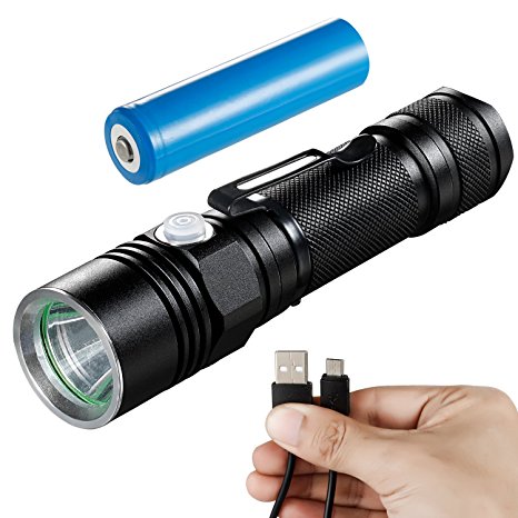 LED Flashlight Rechargeable, Akale LED Torch light IP65 Water-Resistant, Pocket-Sized Torch (for Camping and Hiking) with Super Bright 500 Lumens CREE LED, 5 Light Modes, 18650 Battery Included