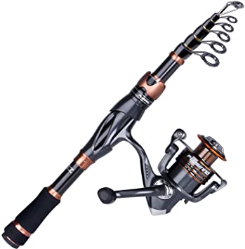 PLUSINNO Telescopic Fishing Rod and Reel Combo, Carbon Fiber Fishing Pole with 12  1 Shielded Bearings Stainless Steel BB Spinning Reel Combo, Saltwater Freshwater Fishing Rod Pole Gear Kit