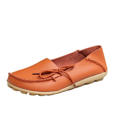 Women's Driving Shoes Cowhide Casual Lace-Up Loafers Boat Shoes Flats