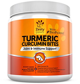 Turmeric Curcumin Treats for Dogs - For Strong Hip & Joint Health - Digestive & Immune Support Supplements with BioPerine & Organic Turmeric   Coconut Oil - 90 Duck Flavored Soft Chews