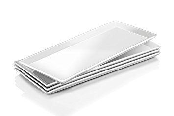 DOWAN 14.5-inch Porcelain Serving Platters/Rectangular Plates - 4 Packs, Natural White