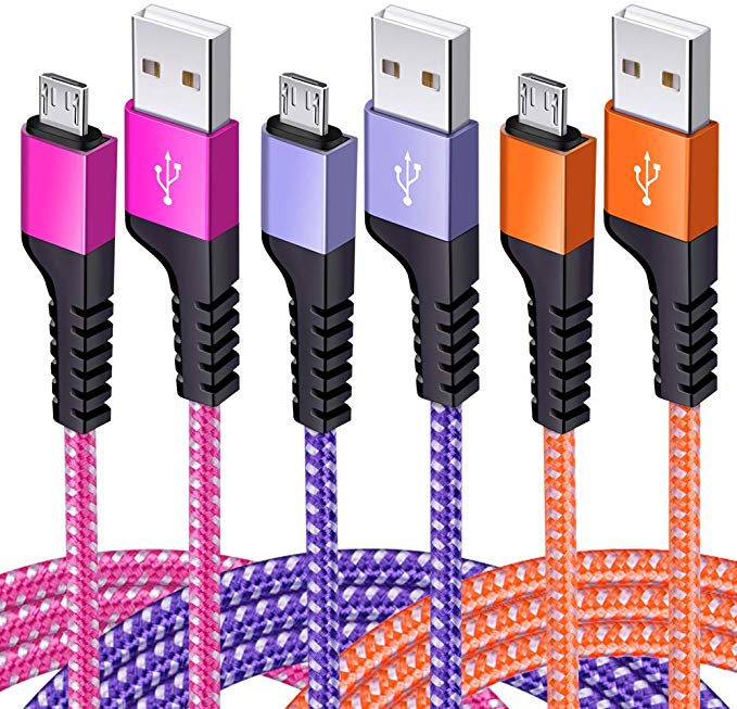 Micro USB Cable 6.6ft,Radidi 3 Pack High Speed Nylon Braided Micro USB Cable Pack Compatible for Samsung Galaxy S7Edge/S6/J8/J7/J5/J3/Note 5/4/3/A3/A5/A7,LG G4/G3/G2,HTC,Sony,Nexus,Nokia,Android Phone