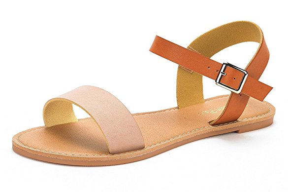 DREAM PAIRS HOBOO Women's Cute Open Toes One Band Ankle Strap Flexible Summer Flat Sandals New