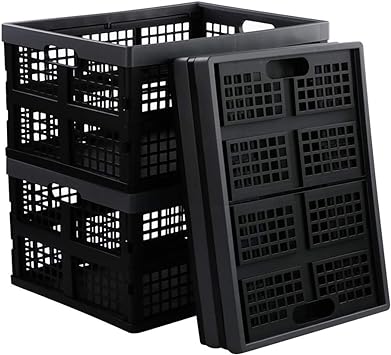 Readsky 30 L Folding Crates, Collapsible Plastic Storage Baskets, Black, 4 Packs
