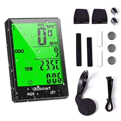 Blusmart Bike Computer Wireless Cycling Computer Waterproof Automatic Wake-up Backlight 21 Function Bicycle Speedometer Odometer Large LCD Display for Tracking Riding Speed Track Distance