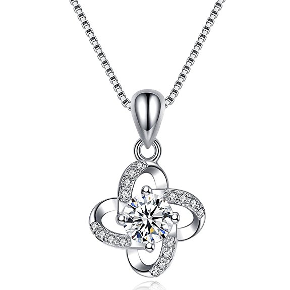 LOVAV Women's Crystal Necklace 925 Silver, Cubic Zirconia Clover Pendant Women Fashion Jewelry