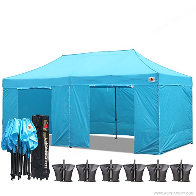 ABCCANOPY (18  colors) Deluxe 10x20 Pop up Canopy Outdoor Party Tent Commercial Gazebo with Enclosure Walls and Wheeled Carry Bag Bonus 6x Weight Bag and 2x Half Walls and 1x screen wall (sky blue)