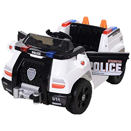 Aosom 6V Electric Ride-On Police Car Vehicle for Kids with Remote Control, Music, Lights, and Siren