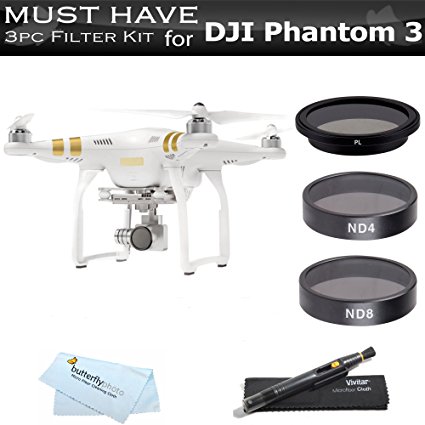 3pc Filter Kit For DJI Phantom 3 Pro, Advanced, Quadcopter 4K UHD Video Camera Drone This Must Have Accessories Bundle Includes CPL   ND4   ND8   Filters   Case   Lens Cleaning Pen