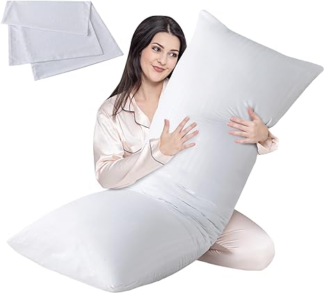 Cosybay Full Body Pillow Insert with White Cover- Fluffy Long Bed Pillow for Adults - Firm Large Body Pillow with Washable Cover for Side and Back Sleepers - 20x54 Inch(White)