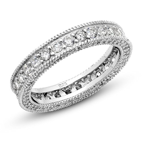 925 Sterling Silver Cubic Zirconia CZ Vintage Milgrain Eternity Band Ring