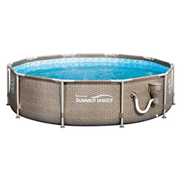 Summer Waves 10 x 2.5 Foot Frame Swimming Pool with Exterior Wicker Print, Tan