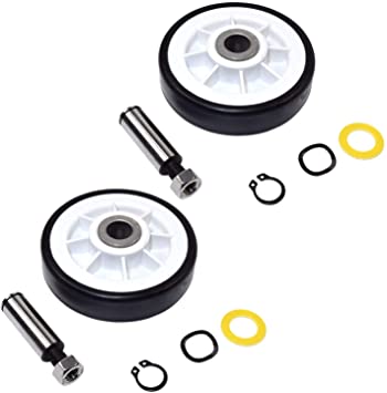 HQRP 2-Pack Dryer Drum Support Kit Roller Wheel and Axle Replacement compatible with Maytag 303373K WP12001541 12001541 AP4008534 312948 parts