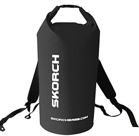 SKORCH Waterproof Backpack Dry Bag With Comfortable Black Padded Shoulder Straps Beach, Kayak, Paddle Board, Camping, Sailing and Skiing.