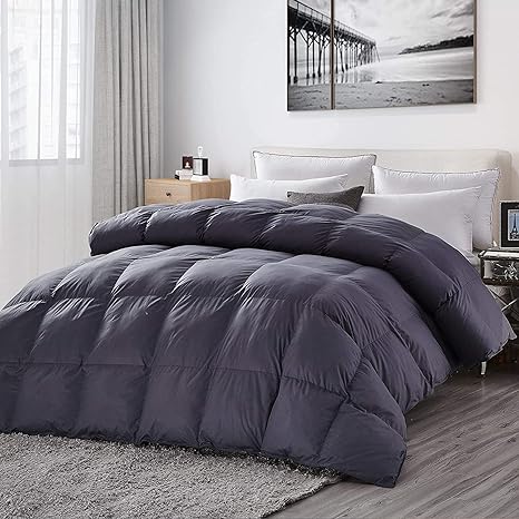 Luxurious Oversized California King 108" x 98" Siberian Goose Down Comforter, Classic Gray, Premium Baffle Box, 1200 Thread Count 100% Egyptian Cotton Cover, 750+ Fill Power (California King)