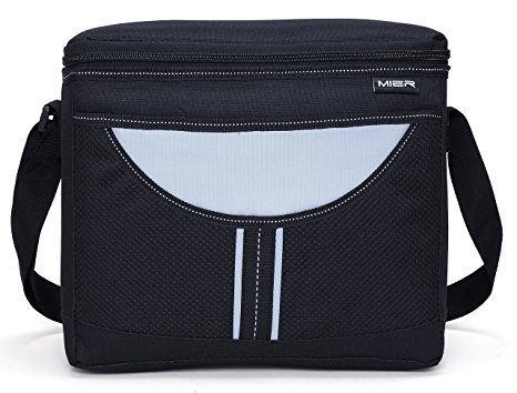 MIER Insulated lunch Box Bag Adult Men and Women Soft Cooler Bag with Shoulder Strap, Leakproof Liner, 16can(Black)