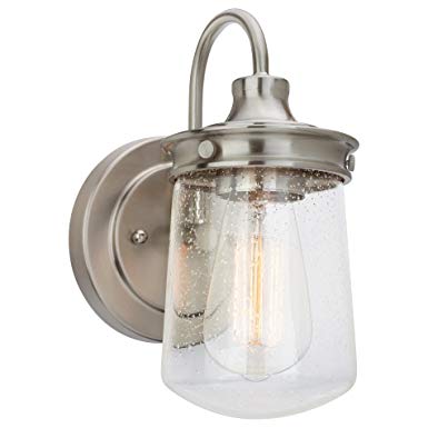 Kira Home Mason 10" Industrial Wall Sconce, Seeded Glass Shade   Brushed Nickel Finish