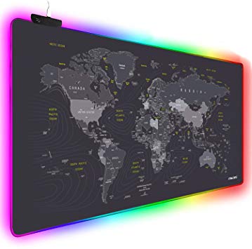 Extended RGB Mouse Pad Mat, rnairni Large Office Table Desk Mat Gaming Lighting Led Mousepad for PC Computer MacBook Keyboard Waterproof Anti-Slip Ultra Thin 4mm - 31.5'' x 15.7' (World Map)
