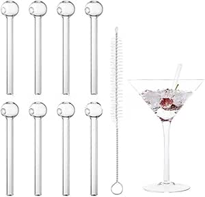 𝙊𝙞𝙡 𝘽𝙪𝙧𝙣𝙚𝙧 Glass Pipe,8/16 Pcs Reusable Glass Straws with Cleaning Brush, Glass 𝙊𝙞𝙡 𝘽𝙪𝙧𝙣𝙚𝙧 Bar Drinking Straws Perfect for Cocktail, Smoothies, Coffee, Juice (16pc)