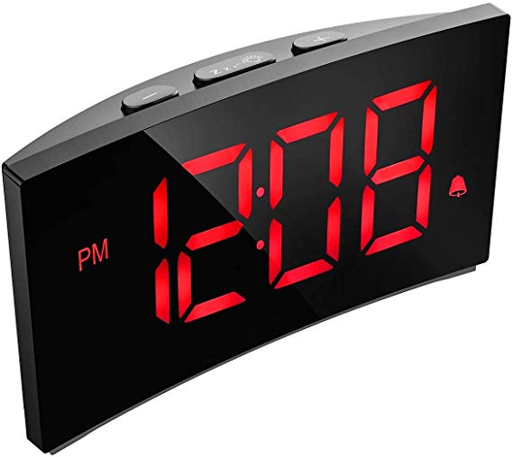 PICTEK Digital Alarm Clock, 5" Curved Dimmable LED Screen, Digital Clock for Kid Senior, Ultra-Clear White Large Number, 6 Brightness, Snooze, 12/24H, Alarm Clock for Bedroom Office (NO Adapter)