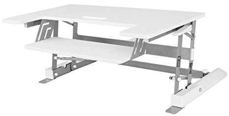 VIVO Height Adjustable Standing Desk Monitor Riser Gas Spring | 36" White Tabletop Sit to Stand Workstation Converter (DESK-V000W)